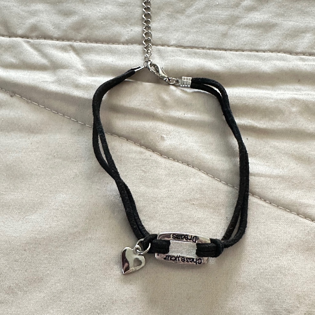 Silver Tone & Double Black Cord Bracelet “Choose Your Dreams“